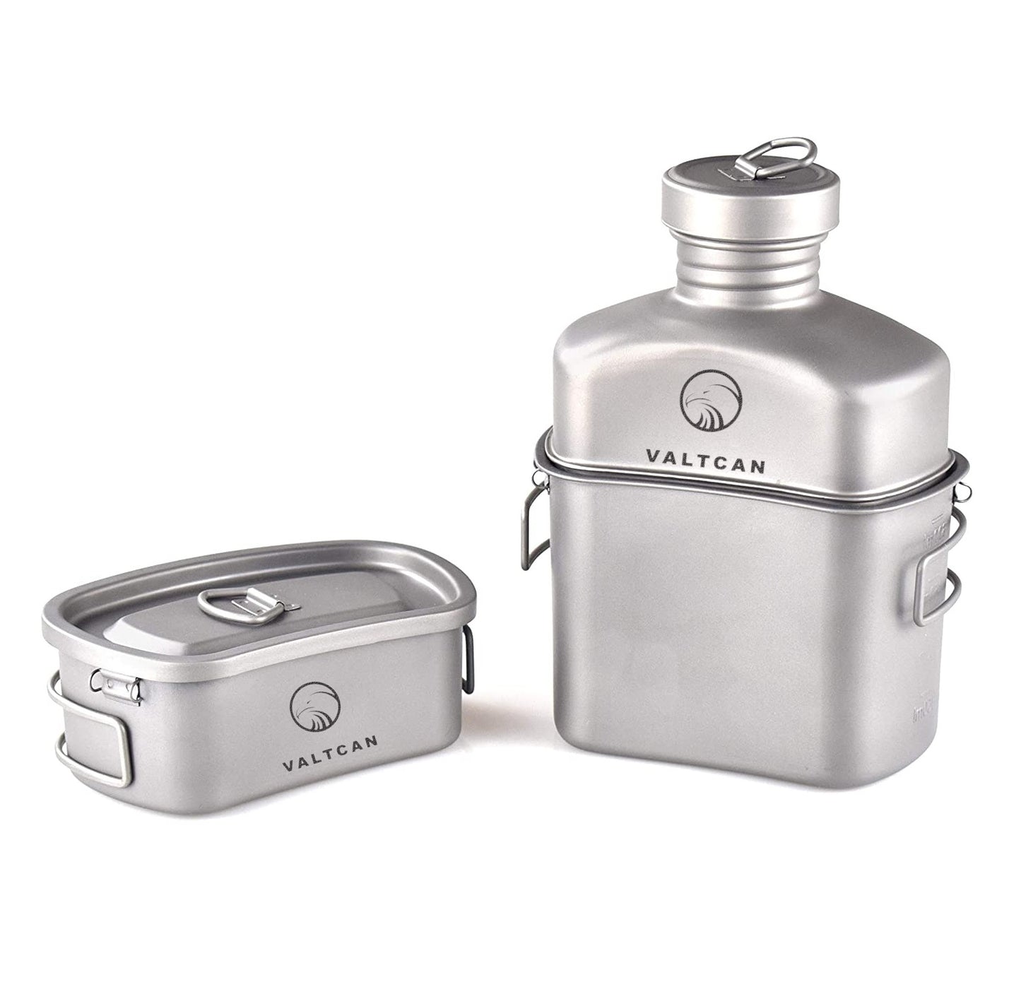 Valtcan Titanium EndurePro Canteen with Mess kit Water Bottle Set Hydrate for Survival 1.1L, 750ml, 400ml Lunchbox cup with lid and Carrying Case